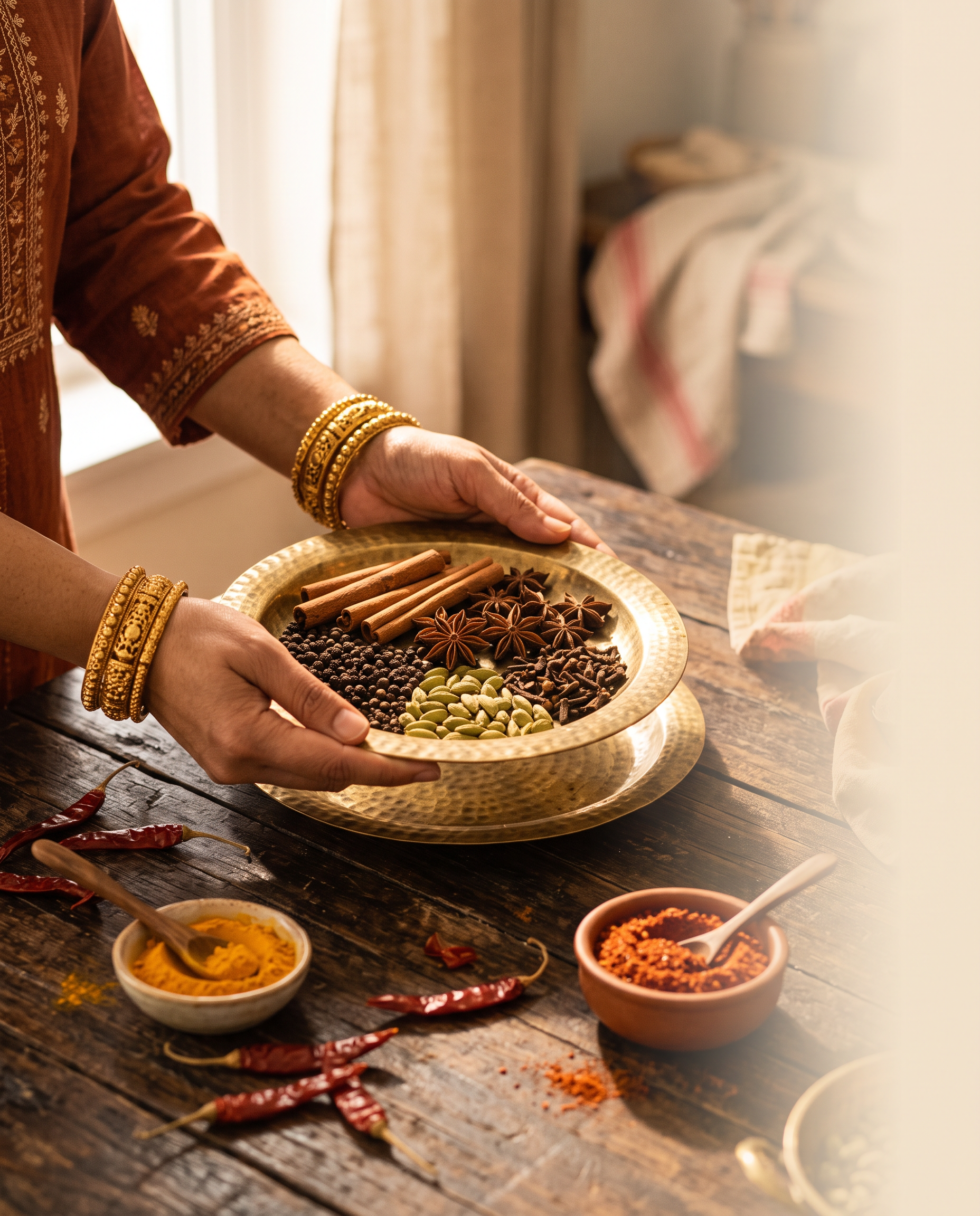 Hands holding whole Indian spices